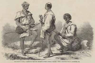 De muiterij in India, Goorkahs van het 66e regiment in hun nationale kostuum door William Carpenter